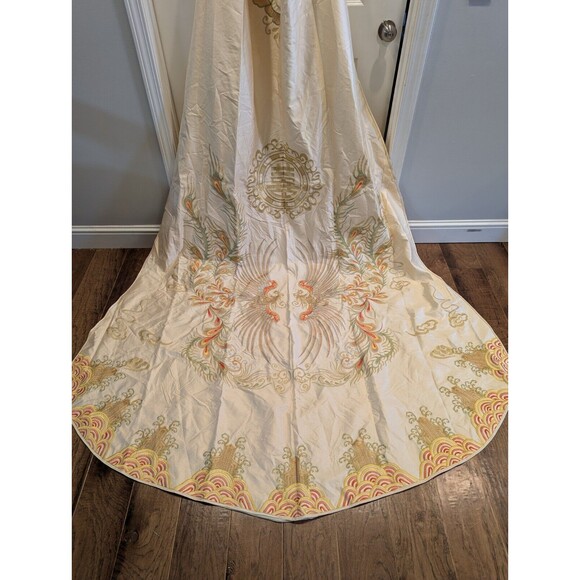 Chinese Wedding Cloak Traditional Cape Embroidered Beaded Ivory Shawl Xiuhe Veil - Picture 10 of 10